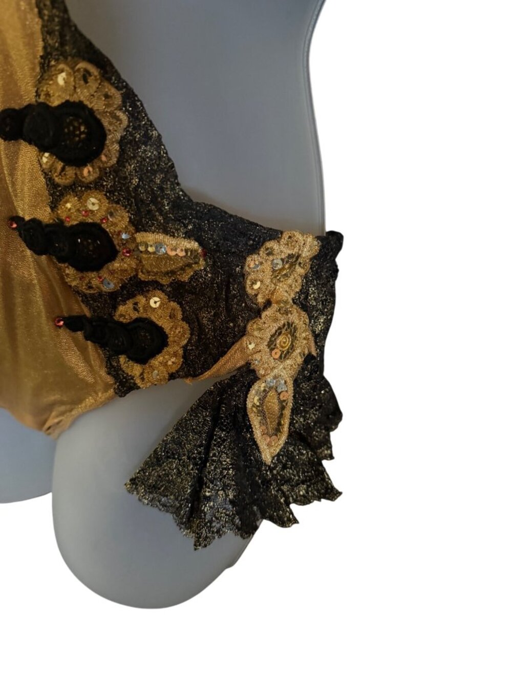 Custom Made Vintage-Style Gold & Black Lace Sequin Bodysuit Lingerie Costume  Sz - Picture 3 of 8